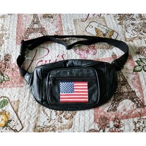 American Flag Patchwork Lambskin Fanny Pack Belt‎ Bag All Zippers Work
